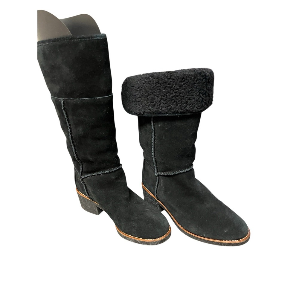 Coach Turnlock Patch Suede Sherpa Lining Boho Comfort Pull On Black‎ Boots 7.5
